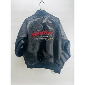 Vintage Chevrolet Heartbeat of America Jacket Mens Large Black Satin Bomber 90s